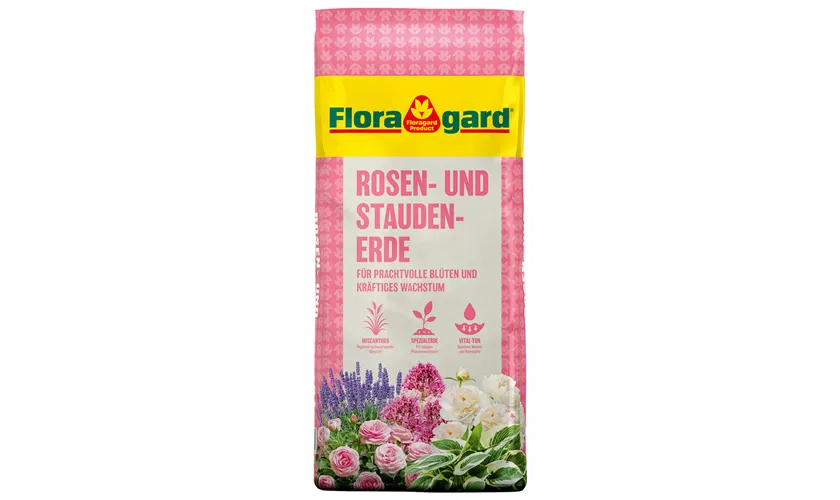 Torfreduzierte Spezialerde mit Ton für Rosen im Garten und im Kübel